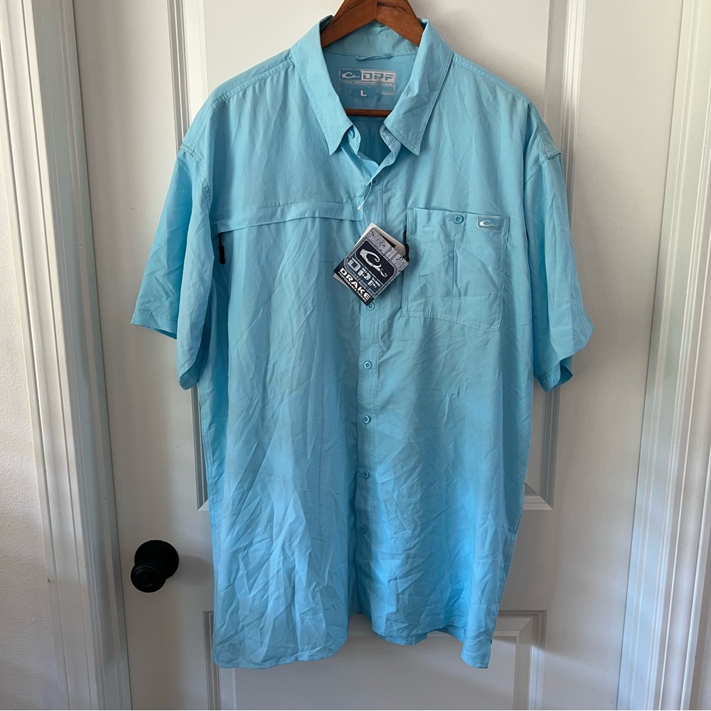 Drake Performance Fishing Men's Light Blue Casual Button-Down Shirt NWT